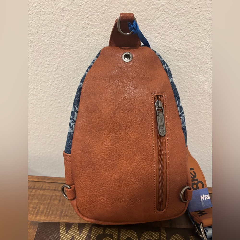Wrangler Denim Blue and Brown Patterned Bum/Crossbody  Bag - Picture 7 of 11